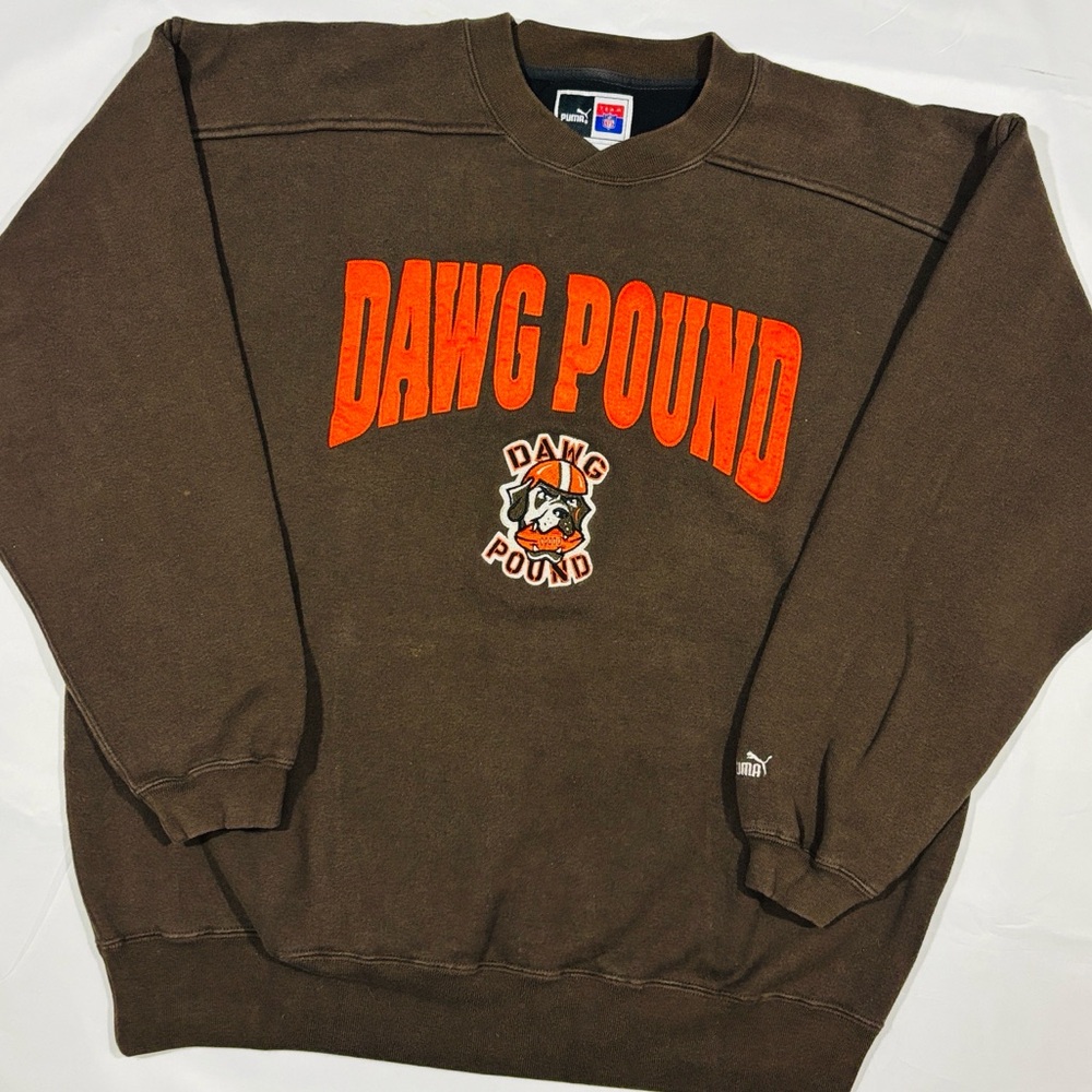 Vintage PUMA Cleveland Browns Dawg Pound Crewneck Sweater - Picture 2 of 8